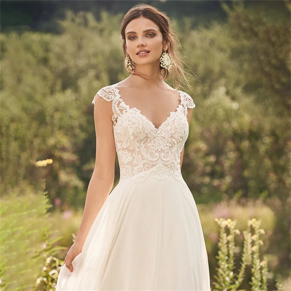 Cap Sleeves Illusion Back Wedding Dress