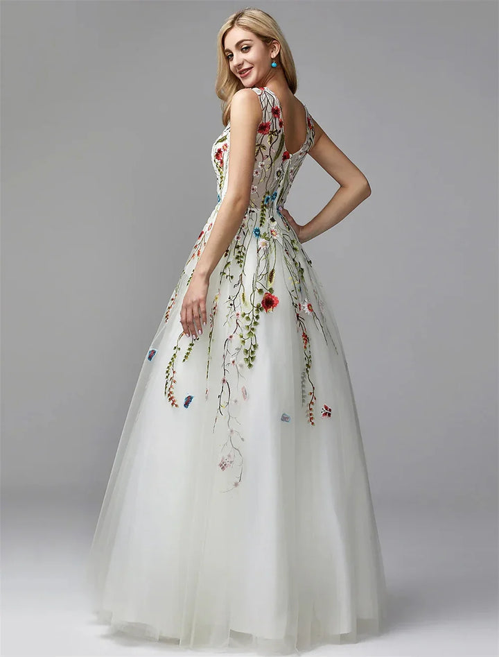 Charming Floral Lace A-Line Evening Gown
