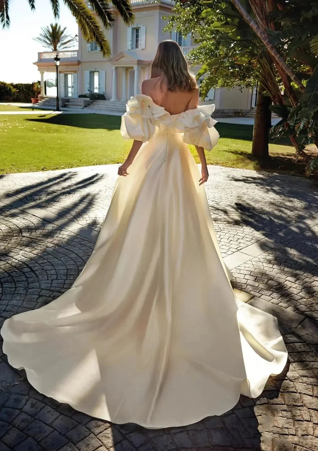 Romantic Satin Cap Sleeves Bridal Ball Gown
