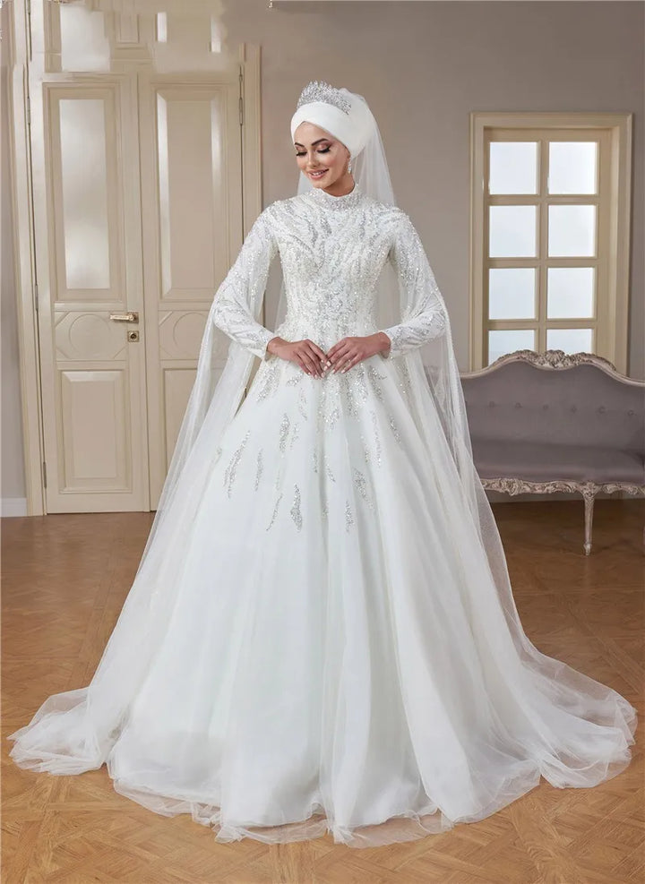 Elegant High Neck Muslim Bridal Dress