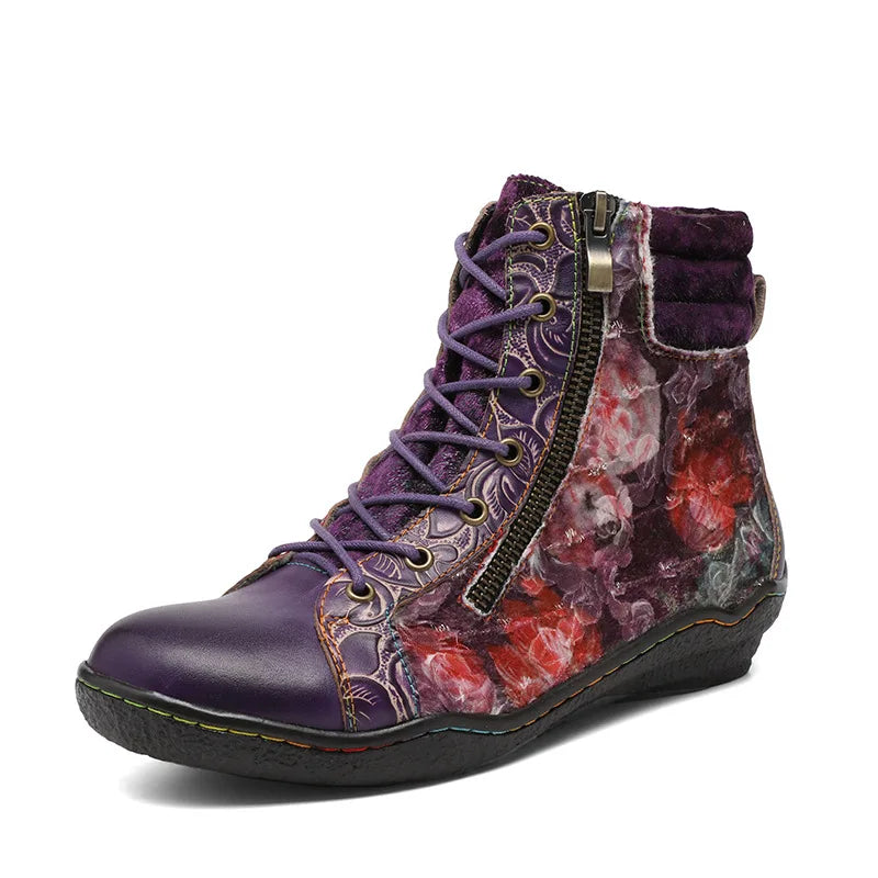 Glamorous Ethnic Flower Painting Boots