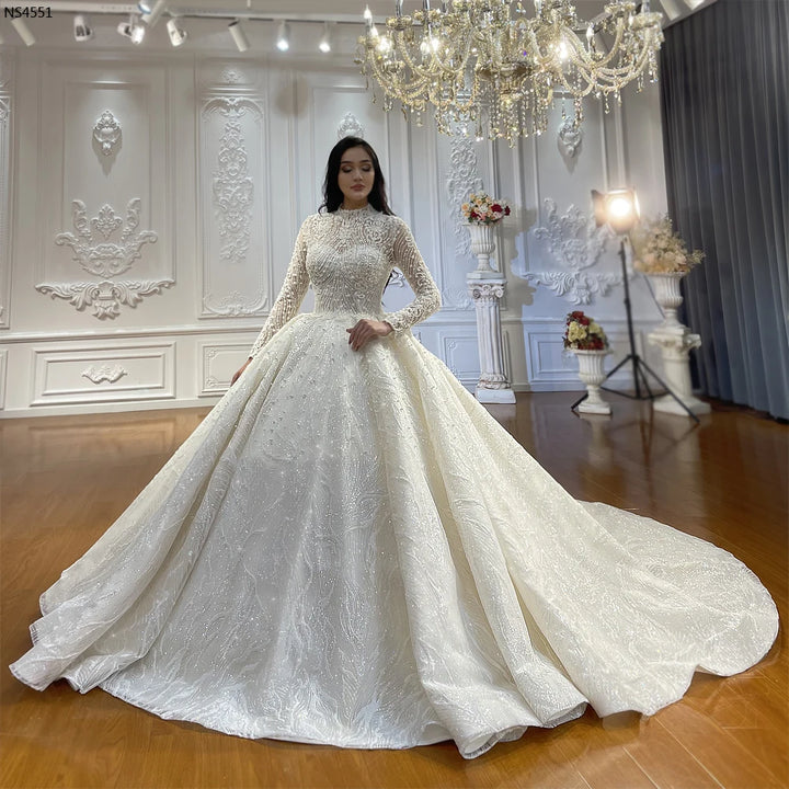 Modest Full Cover Arabian Lace Bridal Dress