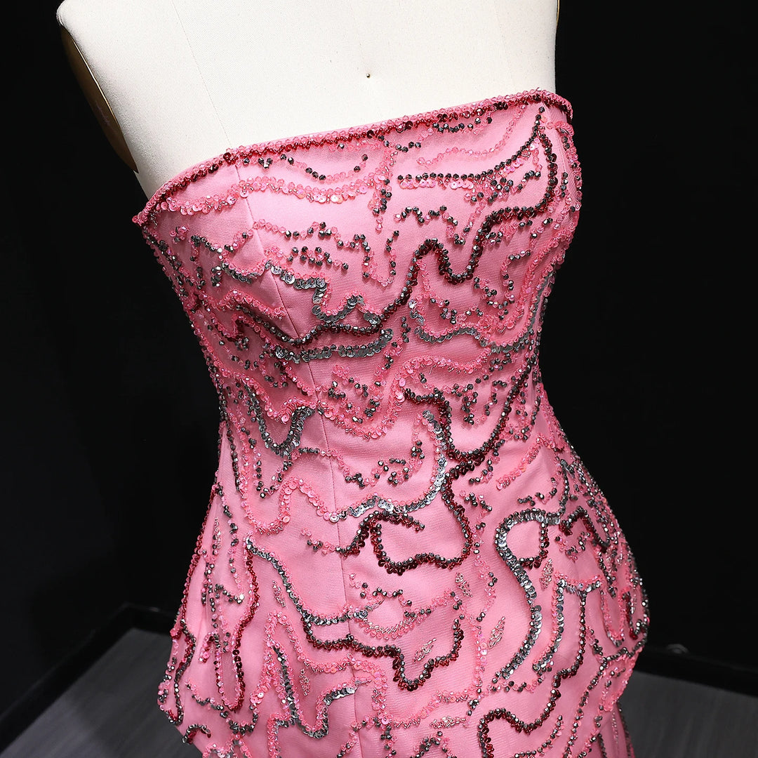 Regal Strapless Arabian Beaded Evening Dress