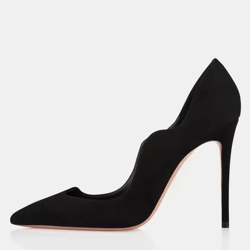Black leather high-heel pumps with pointed toe and stiletto heel