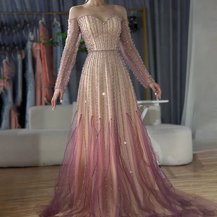 Classic A-Line Beaded Arabian Maxi Gown