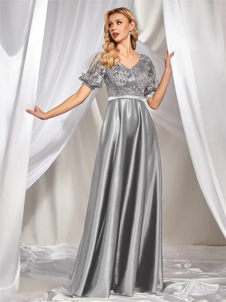 Elegant Short Sleeve Evening Party Dress