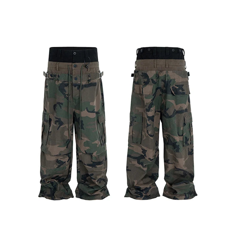 Fine Double Waist Denim Baggy Jeans Pants