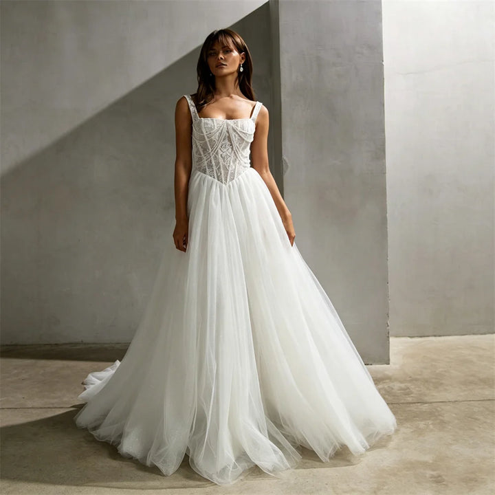 Exquisite Modern Thin Straps Bridal Gown