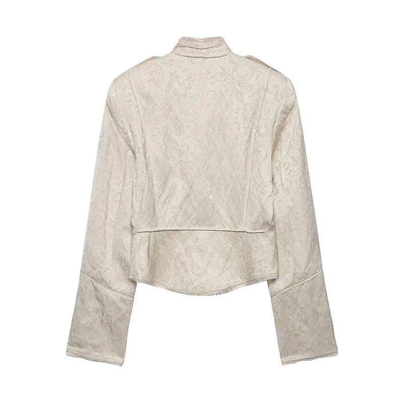Stylish High-neck Jacquard Cropped Coat