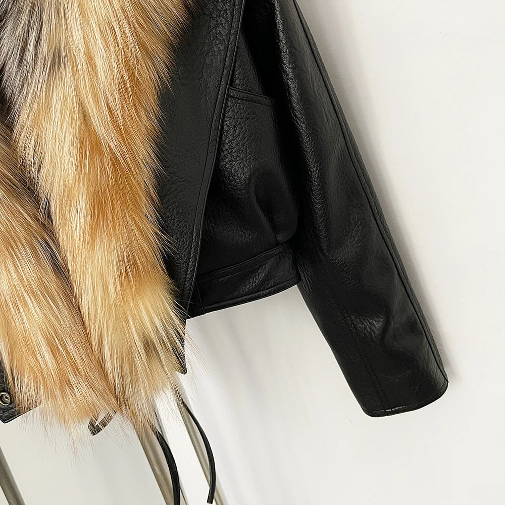 Elegant Real Cropped Fur Biker Coat