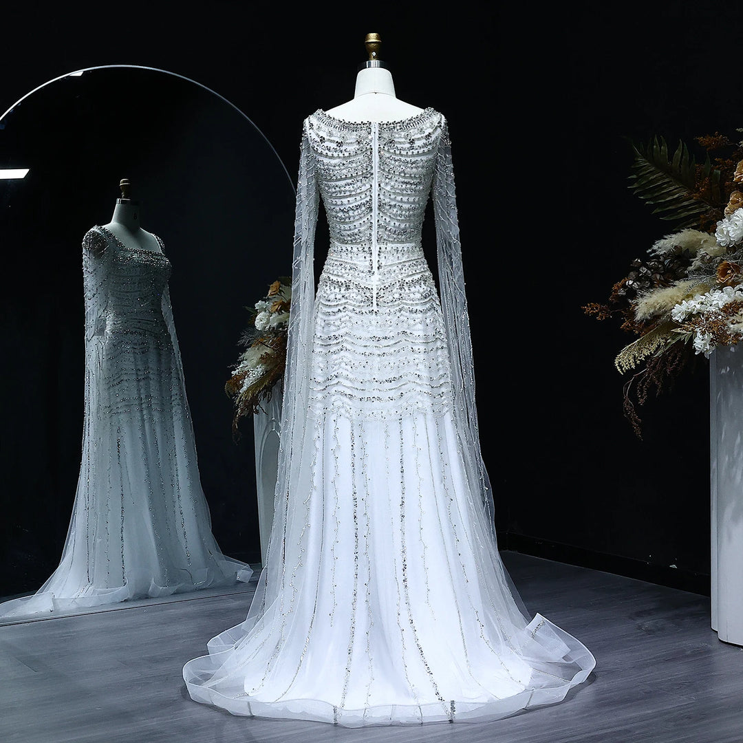 Beautiful Cape Sleeves Arabic Evening Dress