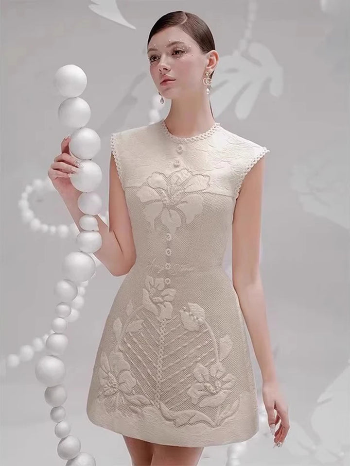 Splicing Embroidered Mini Party Dress