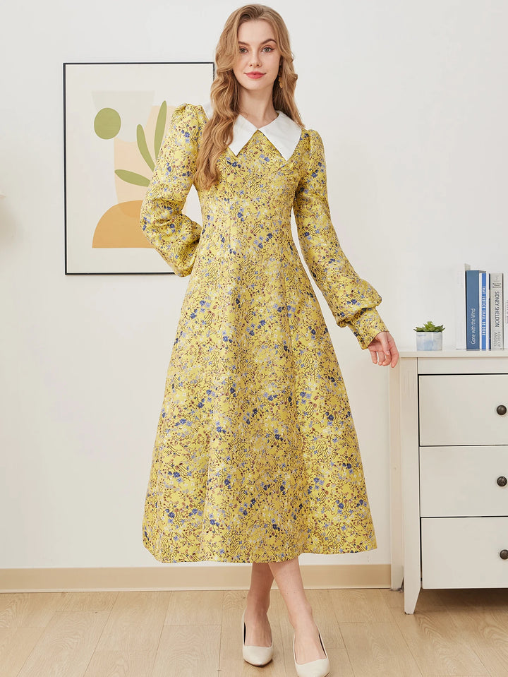 Floral Jacquard A-Line Maxi Dress