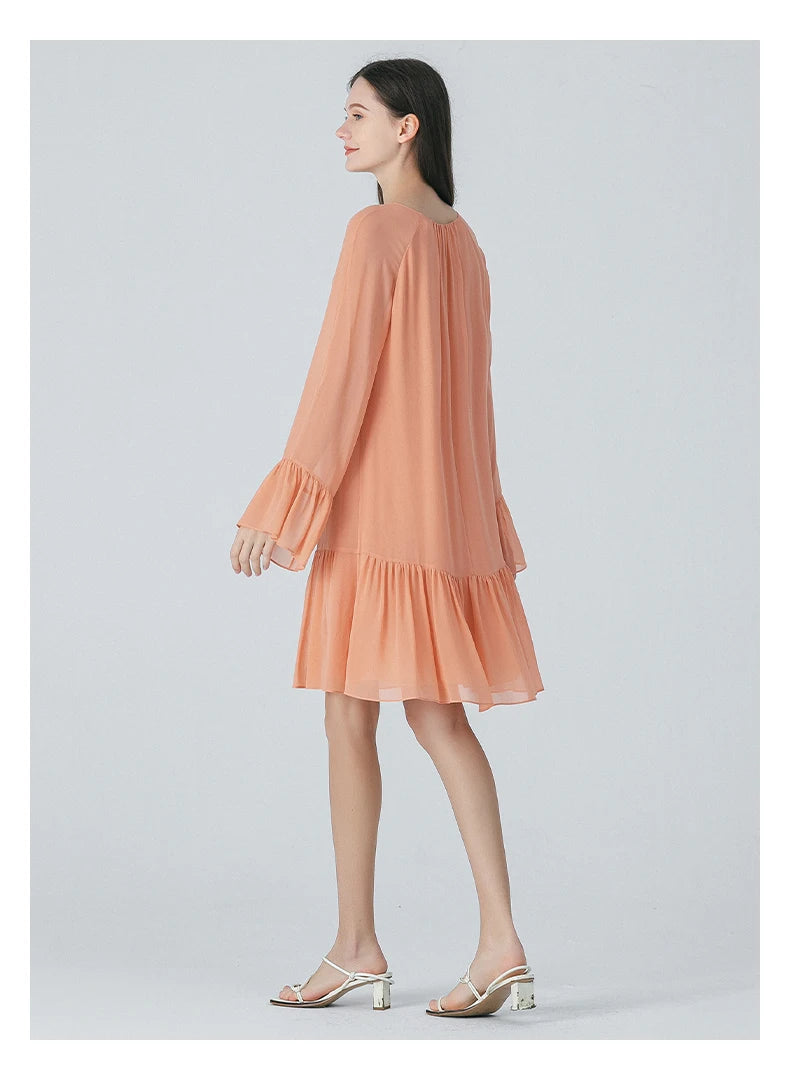 Double Layer Pleated Georgette Silk Dress