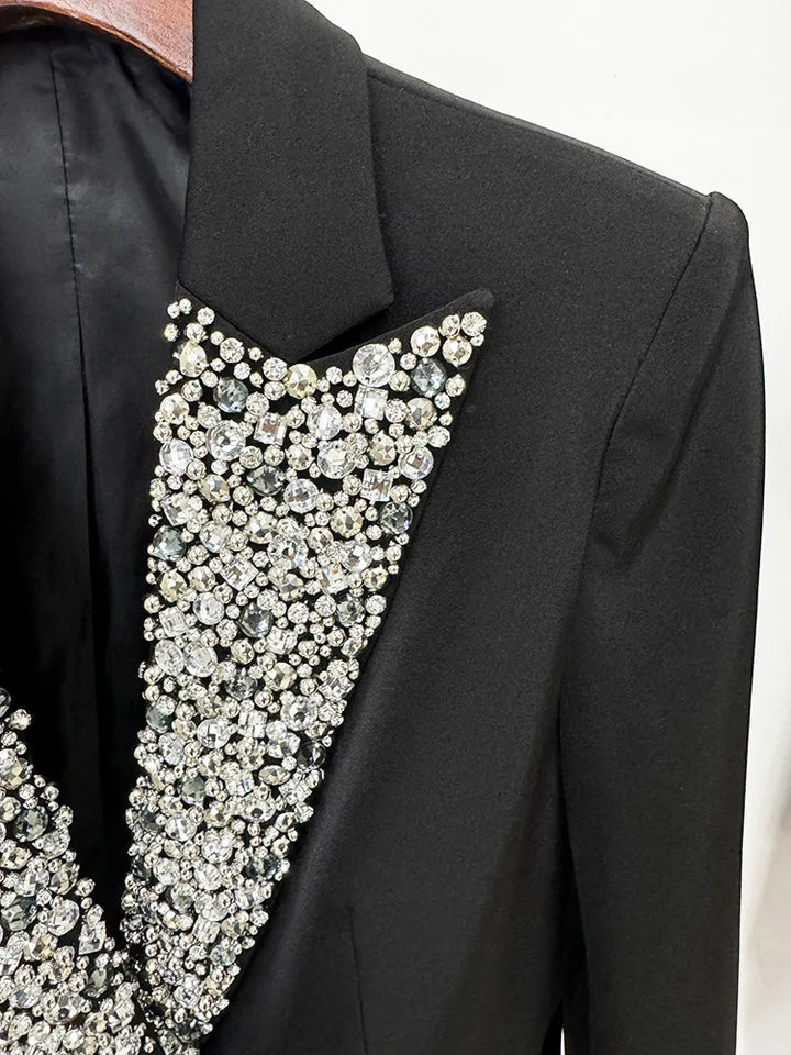 Notched Shiny Rhinestone Blazer