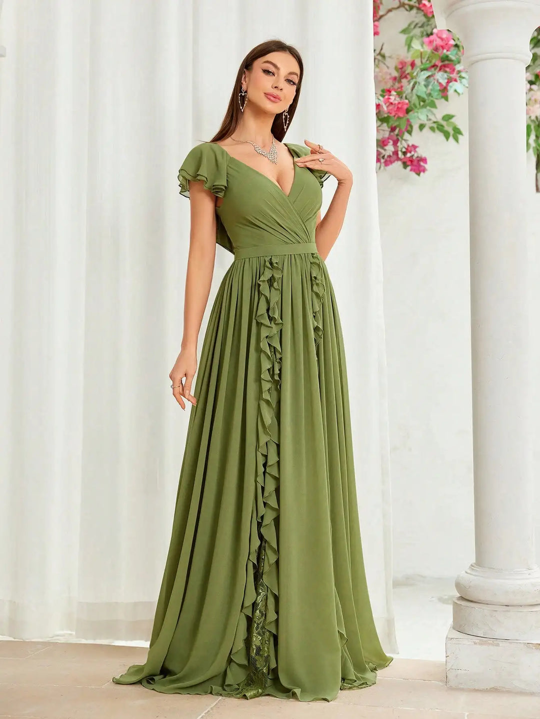 Graceful Ruffled Interlaced Party Gown