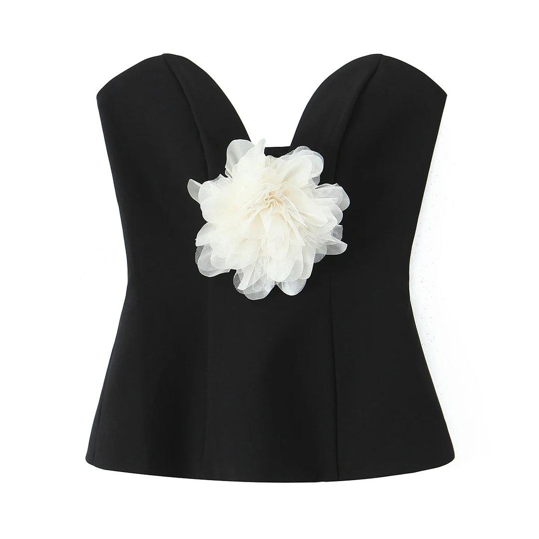 Stylish Contrasting Flower Strapless Top