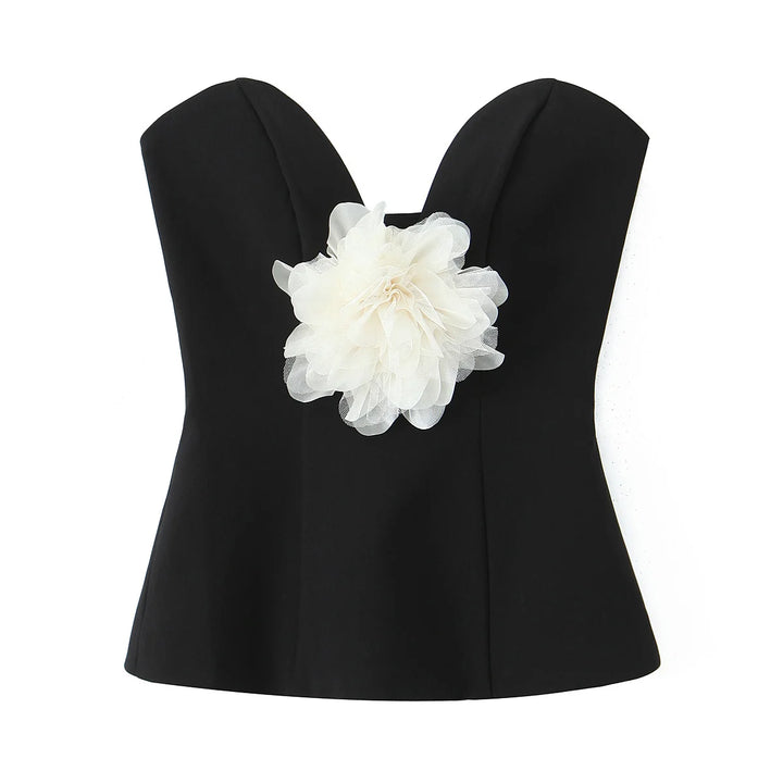Stylish Contrasting Flower Strapless Top
