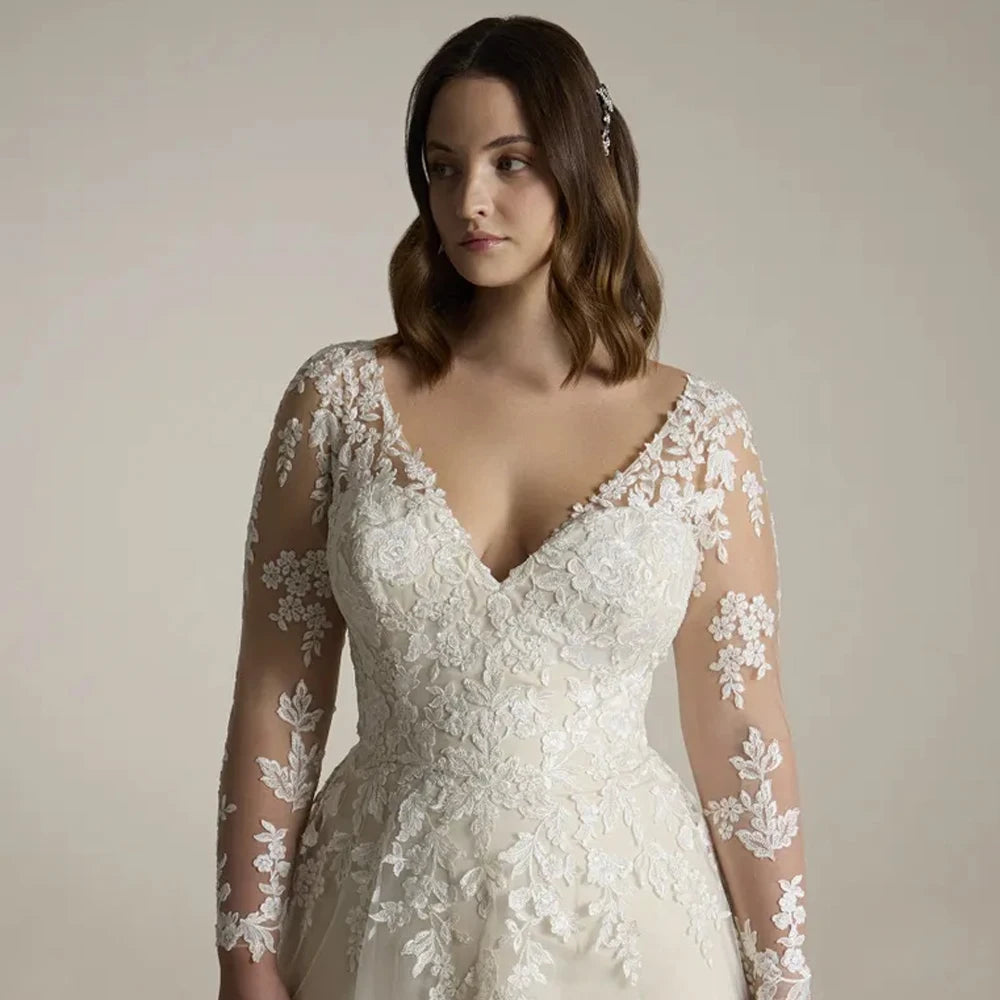 Classic Full Sleeve Curvy Women's Wedding Dress