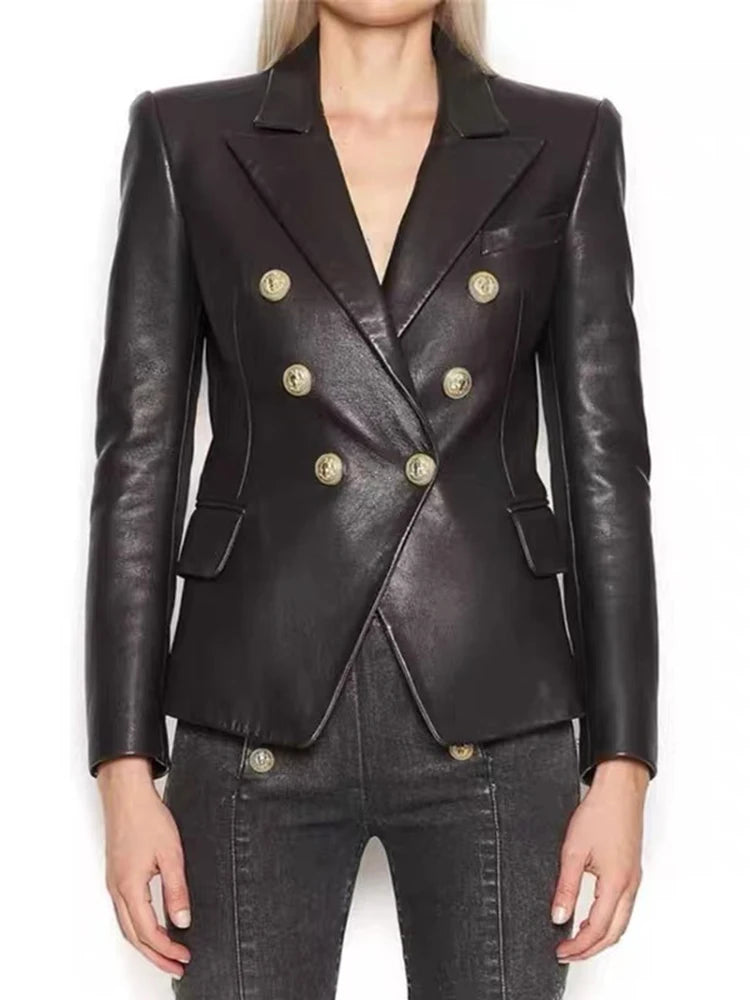 Stylish Lion Metal Buttons Blazer Jacket