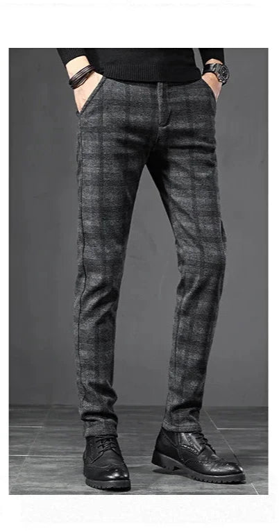 Brushed Plaid Casual Pants