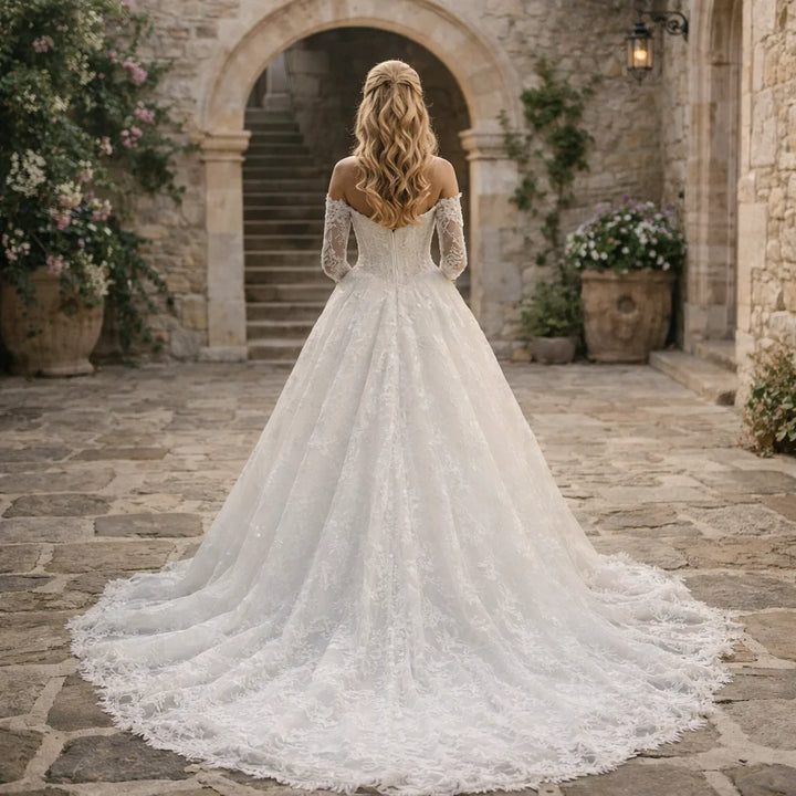 Show-stopping Sweet Off Shoulder Bridal Ball Gown