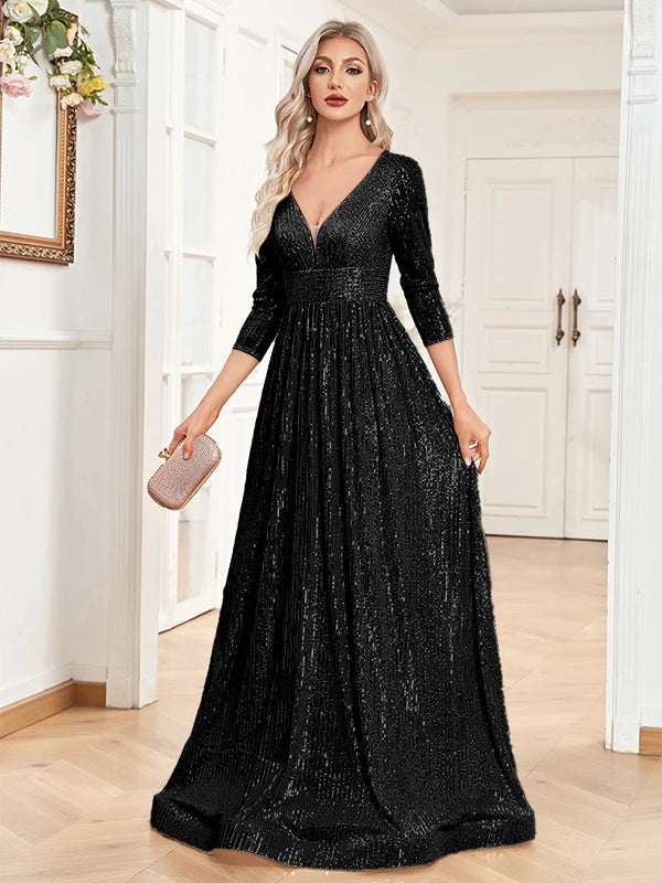 Romantic V-Neck Evening Dress