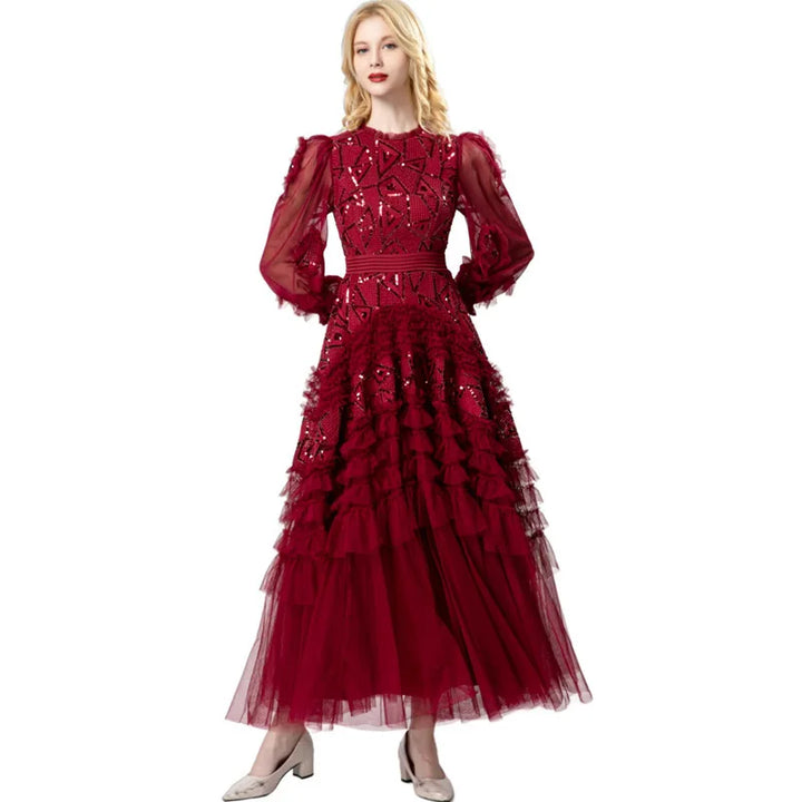 Sequins High Waist Midi Party Dress