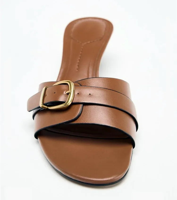 Classic Square Toe Low Heels Sandal