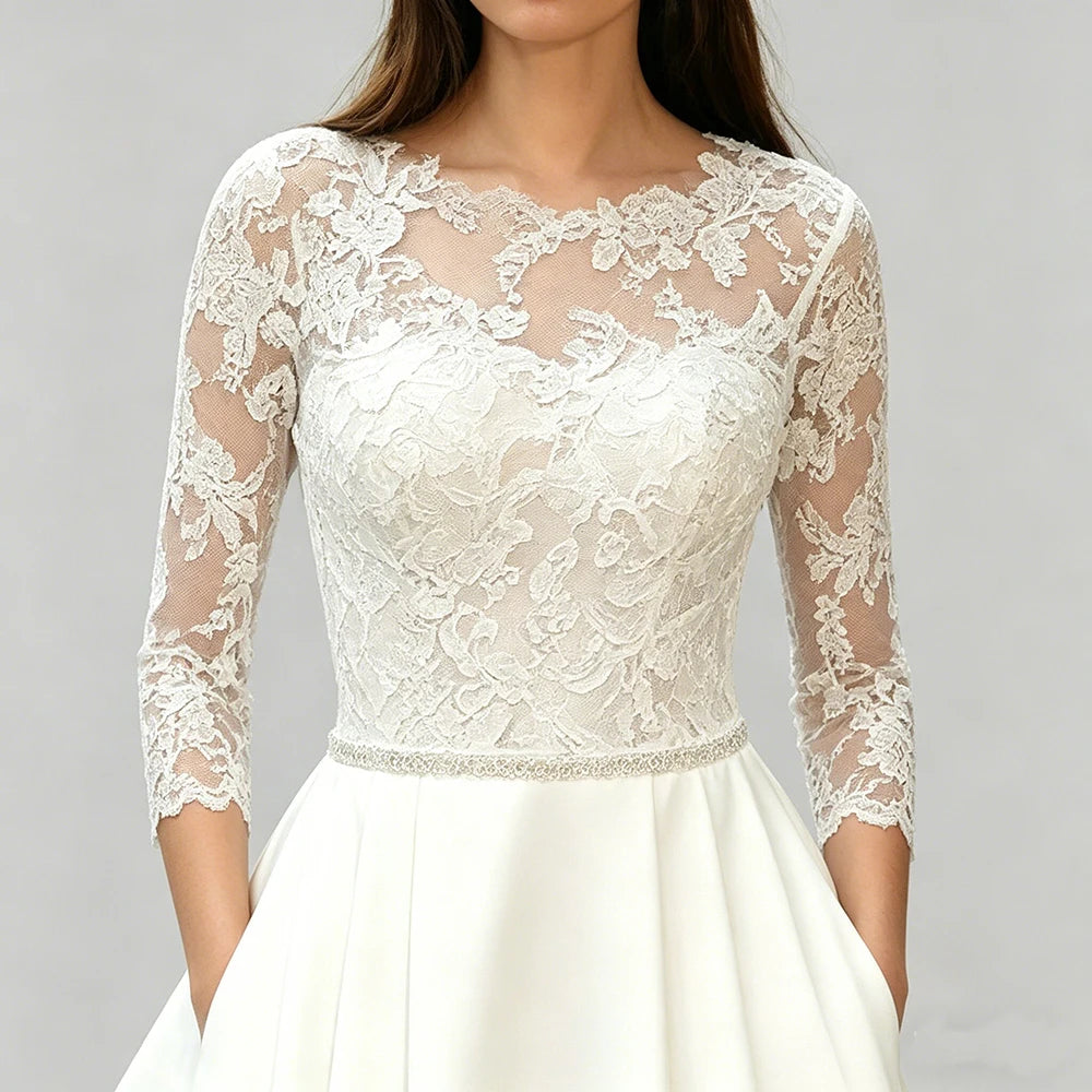 Elegant Pockets Illusion Wedding Gown