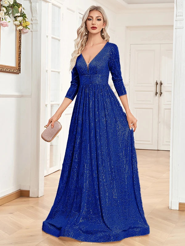 Romantic V-Neck Evening Dress