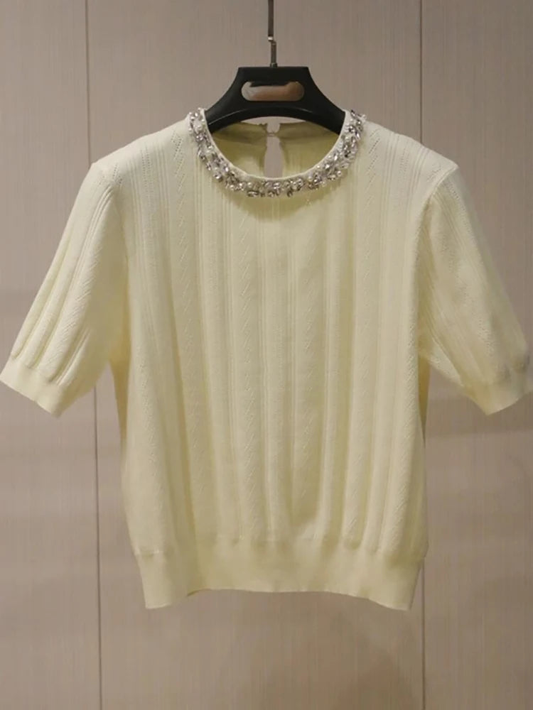 Elegant Diamond Knit Pullover Top