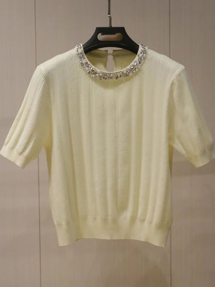 Elegant Diamond Knit Pullover Top