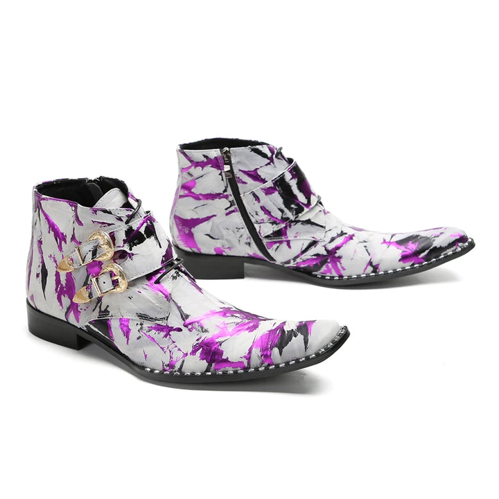 Fashionable Double Buckle Printed Boots