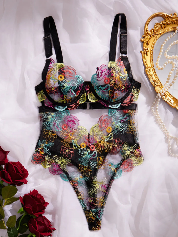 French Style Floral Embroidered Lingerie