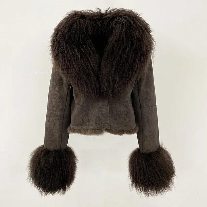 Genuine Mongolian Suede Wool Fur Coat