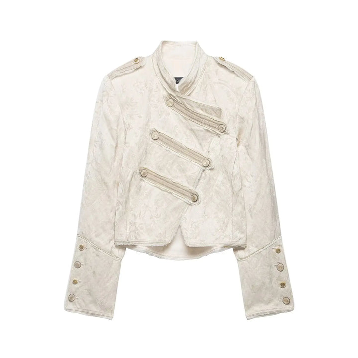 Stylish High-neck Jacquard Cropped Coat