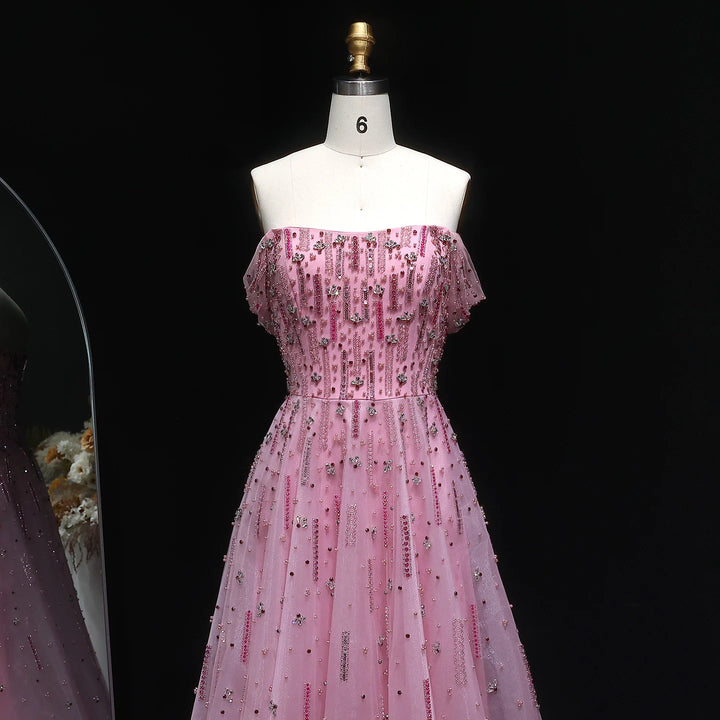 Delicate Beaded Off-Shoulder Arabic Dress