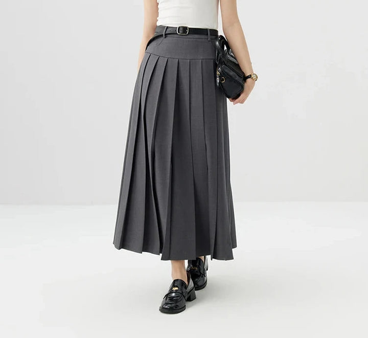 High Waist Slim Pleated Long Skirt