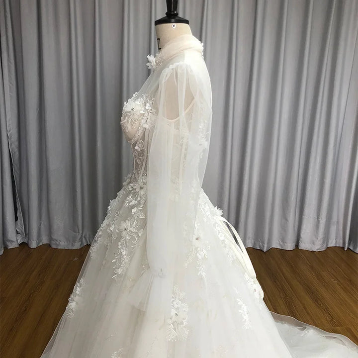 Appliques Court Train A-Line Wedding Dress