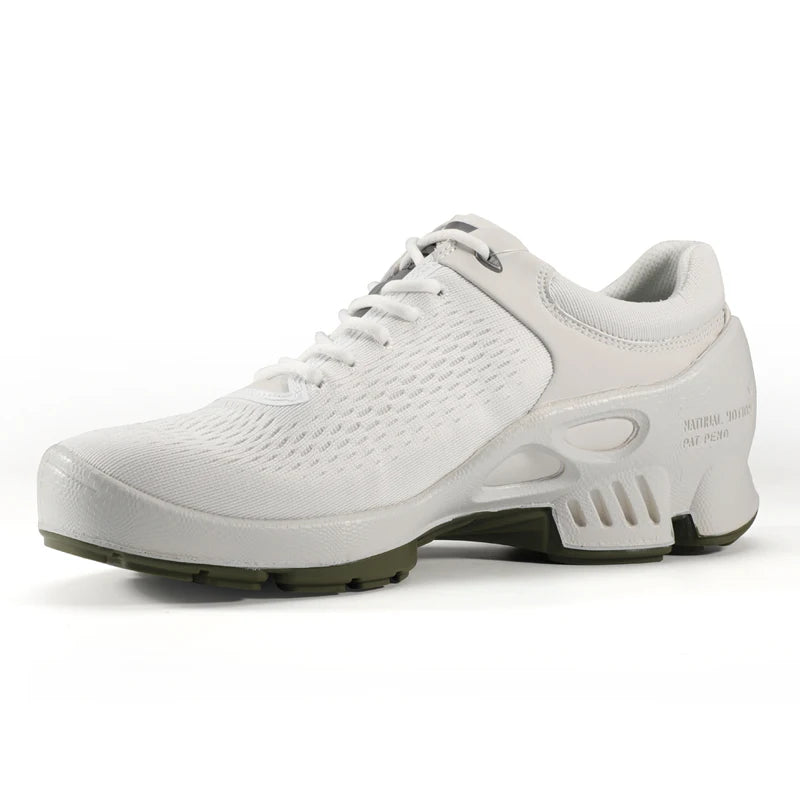 Men's breathable sports sneaker pair, light gray/white knit upper with lace-up and foam sole
