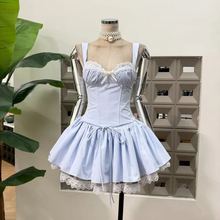 Delightful Low Cut Corset Waist Mini Dress