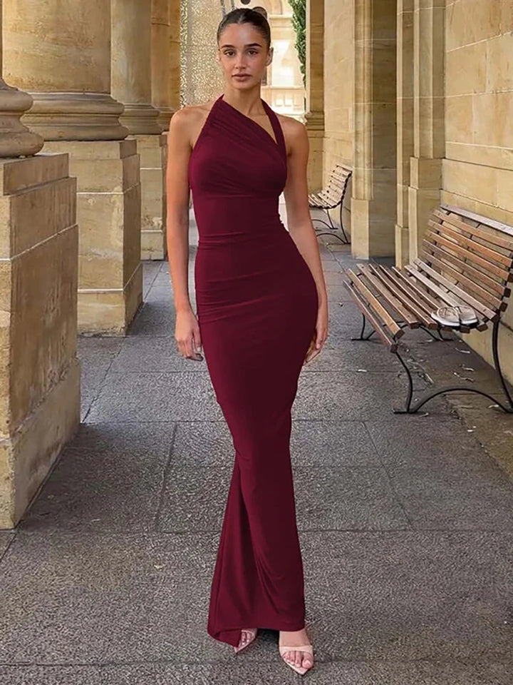Alluring Diagonal Collar Maxi Dress