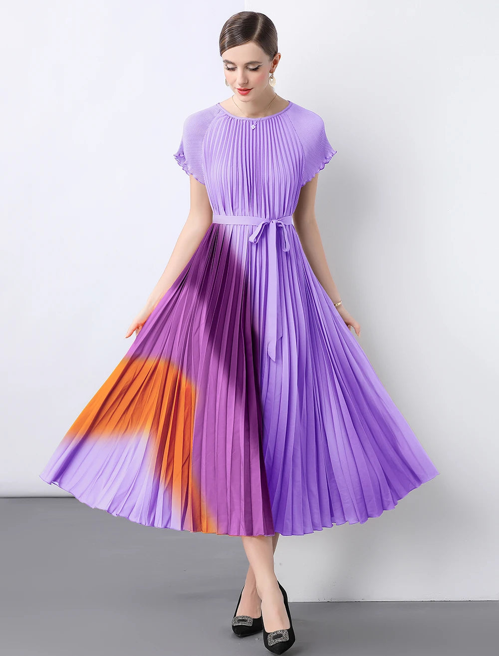 Vintage Striped Pleated Formal Dress