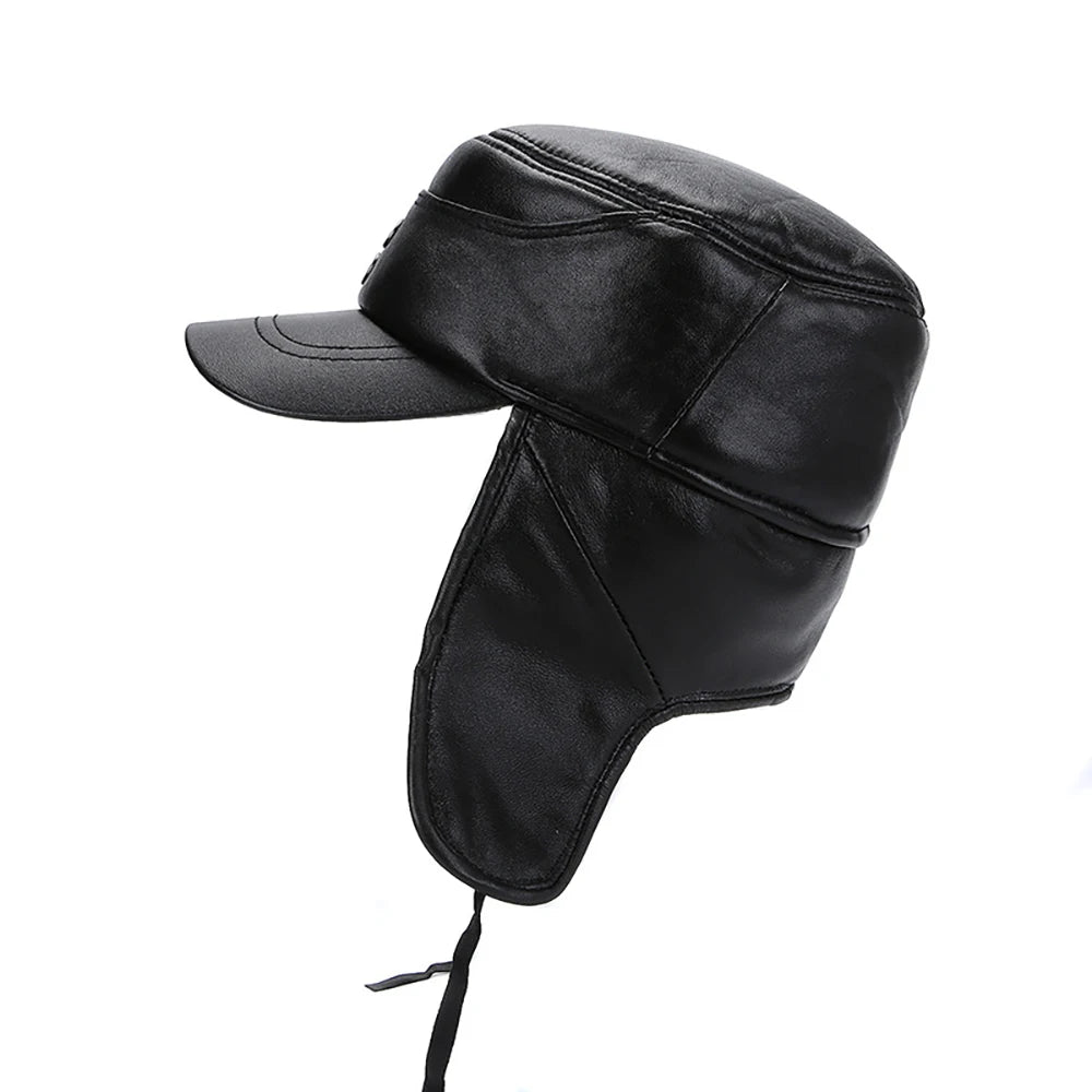 Stylish Ear Flap Men’s Leather Hat
