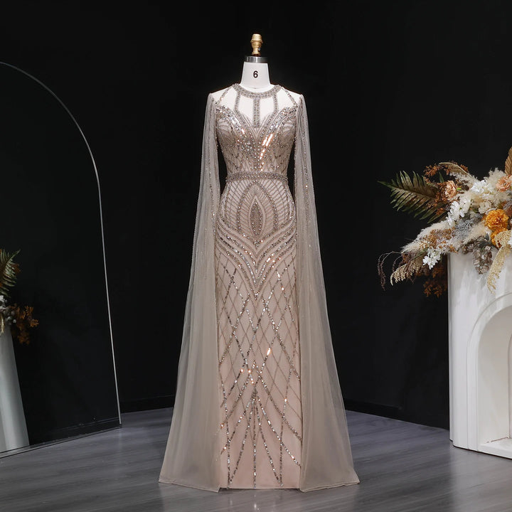 Exquisite Cape Sleeves Arabian Evening Gown