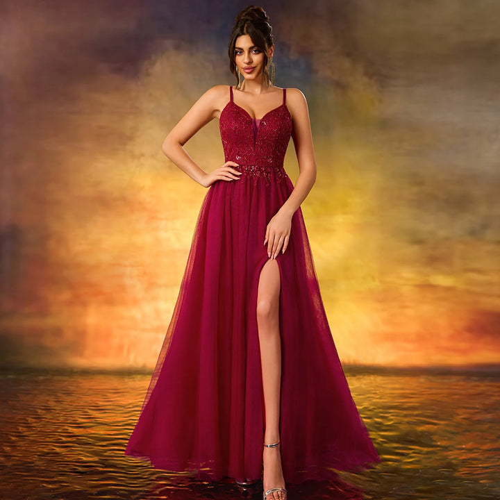 Glamorous Tulle Beaded Evening Party Dress