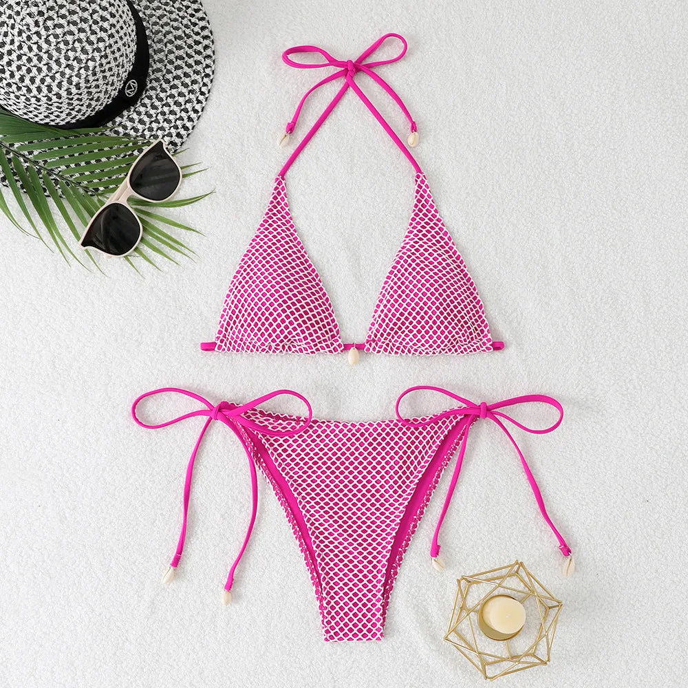 Sweet Halter Lace Thong Swimsuit