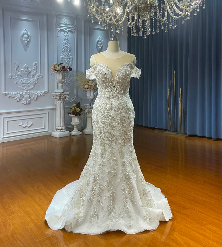 Romantic Off-Shoulder Bridal Dress With Removable Skirt