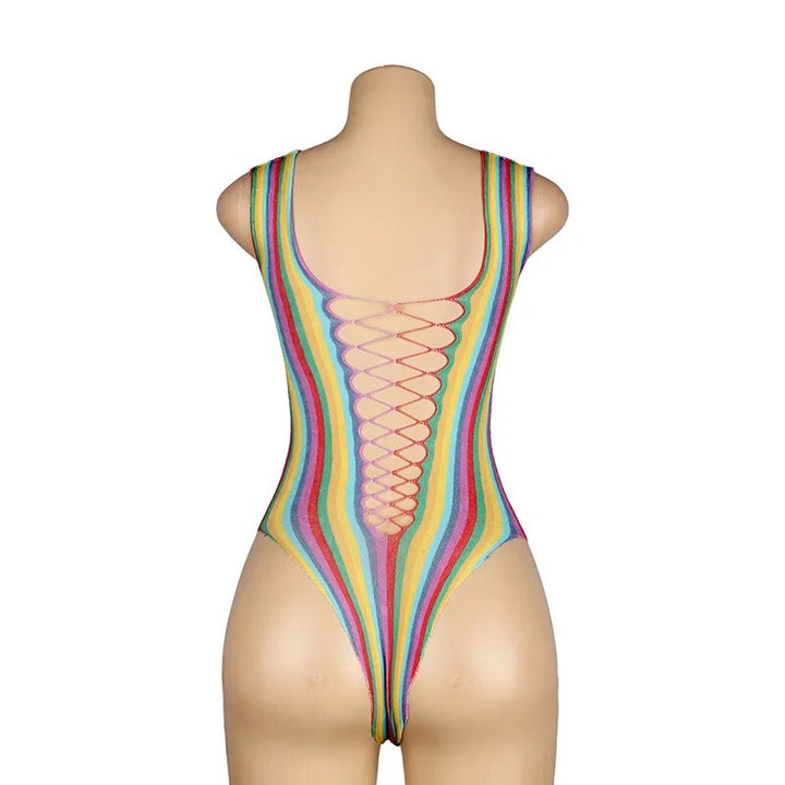 Rainbow Fishnet Plus Size Women's Leotard Bodysuit